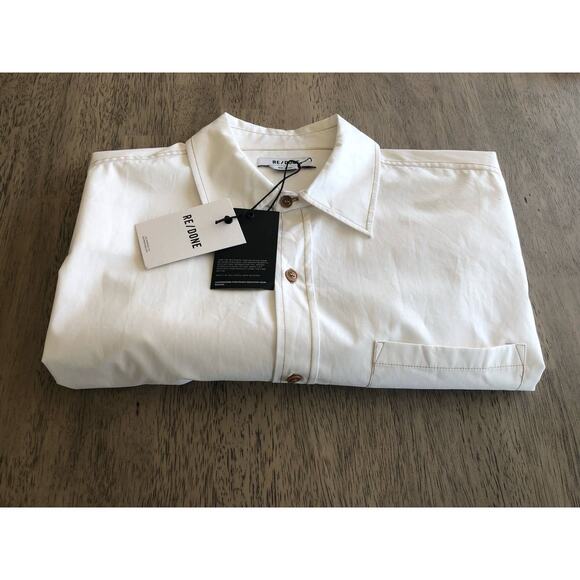 Re/Done White Oversized Contrast Stitching Cotton Buttondown Shirt - M - Picture 9 of 9